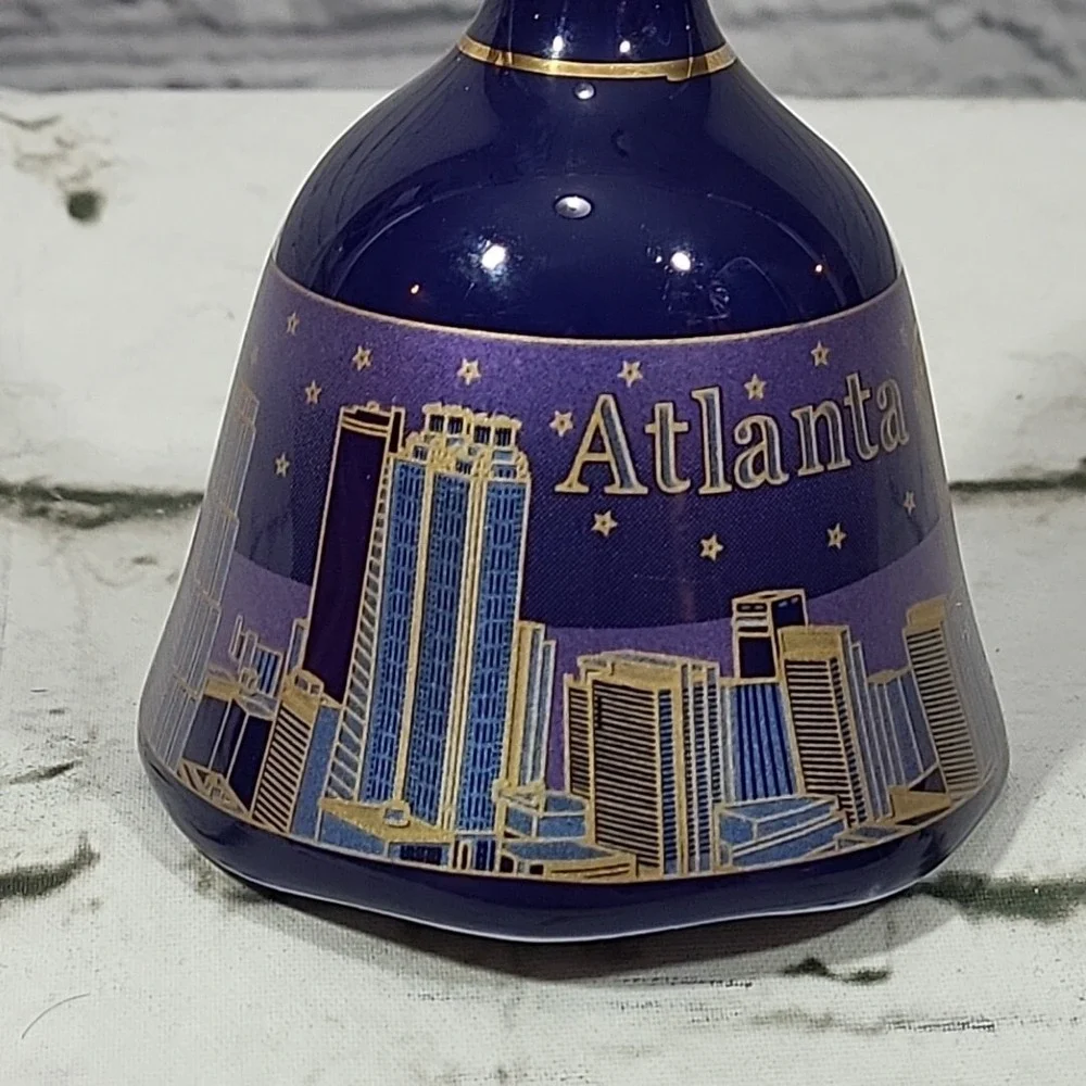 Atlanta Souvenir Bell City Skyline Georgia Travel Painted Porcelain Vtg Blue